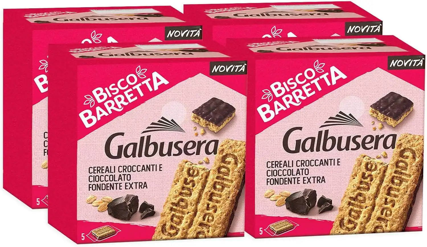 4x Galbusera Bisco Barretta di Cereali Croccanti e Cioccolato Fondente Extra