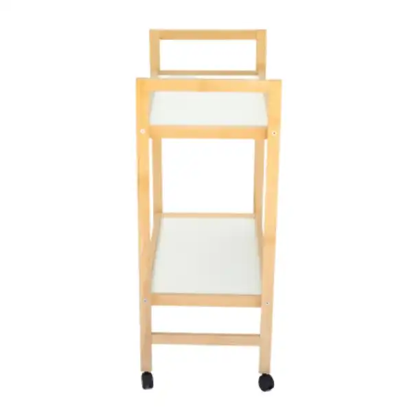 Carrello con 2 Ripiani in Legno di Faggio con 4 Ruote Orientabili 60x34x83cm