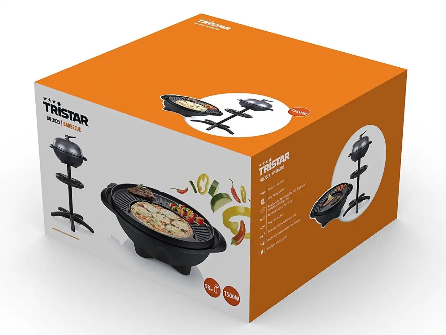 Barbecue Elettrico da Tavolo 1500w con Supporto 72cm Antiaderente Colore Nero