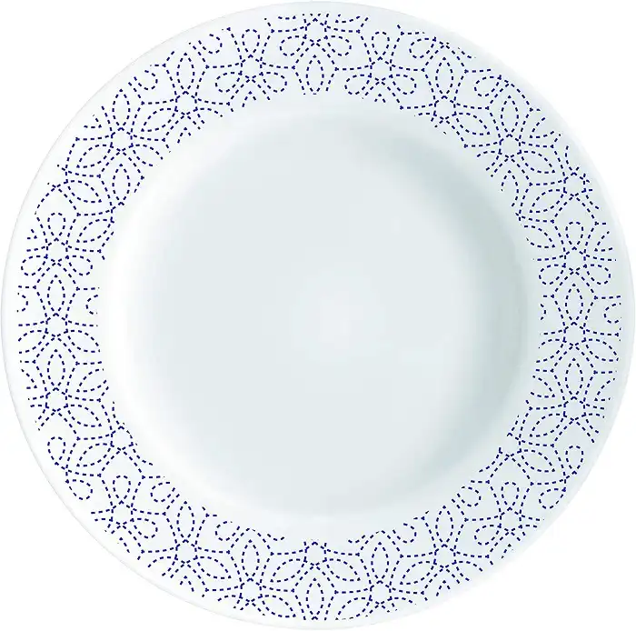 Servizio Set di Piatti da Tavola Confezione da 18 Pezzi con Ricamo Blu