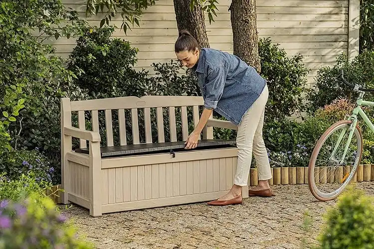 Cassapanca Baule in Resina Cassa Panca da per Giardino Beige Arredamento 227 Lt