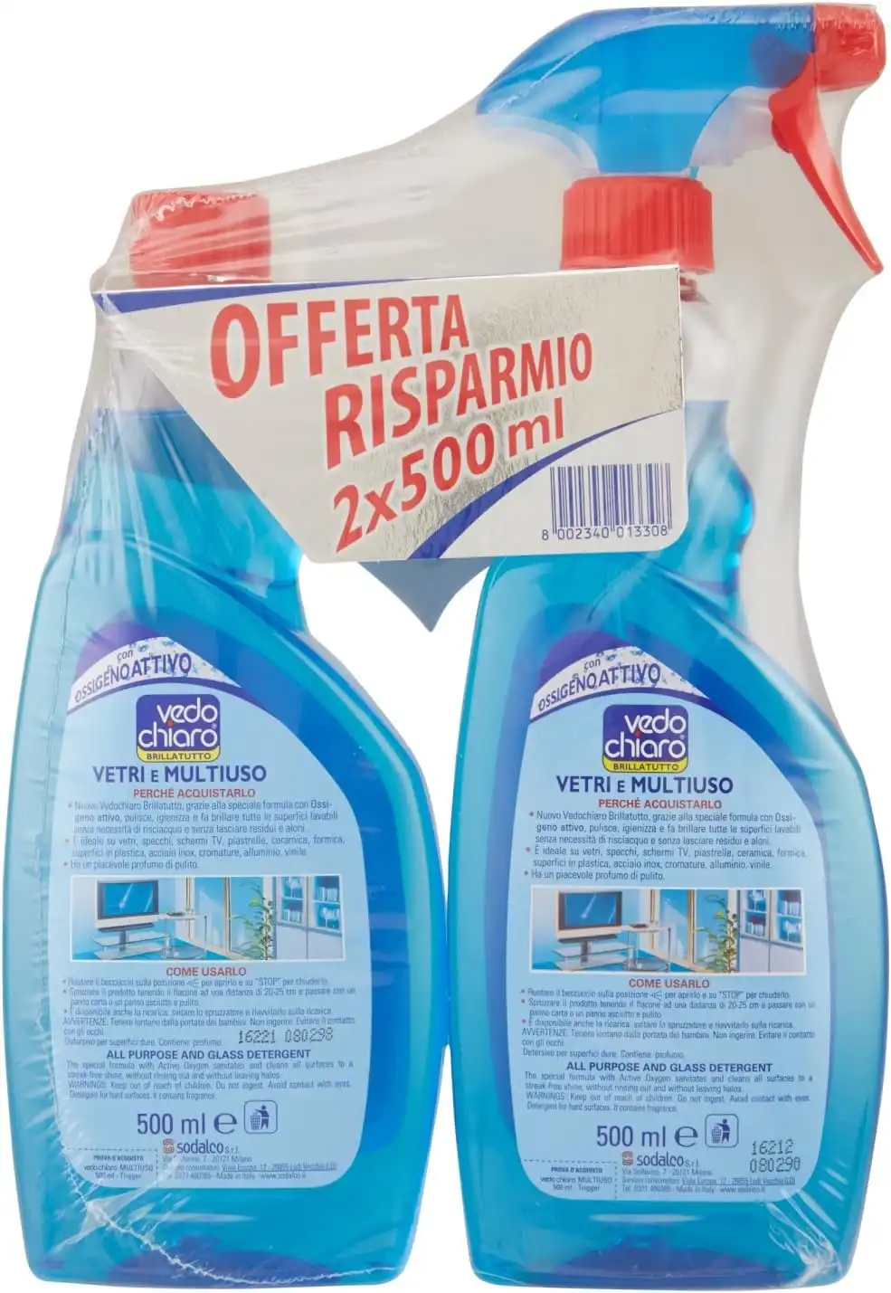 Vedo Chiaro Brillatutto Vetri e Multiuso 500ml Con Ricarica da 500ml