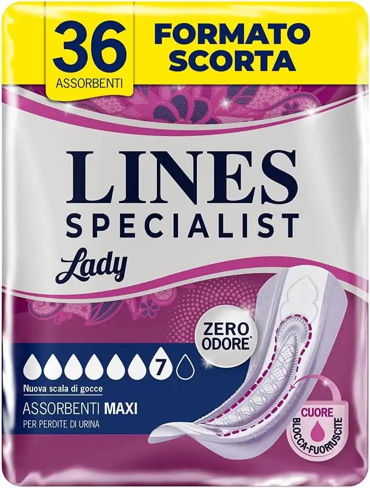 Lines Specialist Lady Maxi Assorbenti per Incontinenza Donna 3 Confezioni da 12