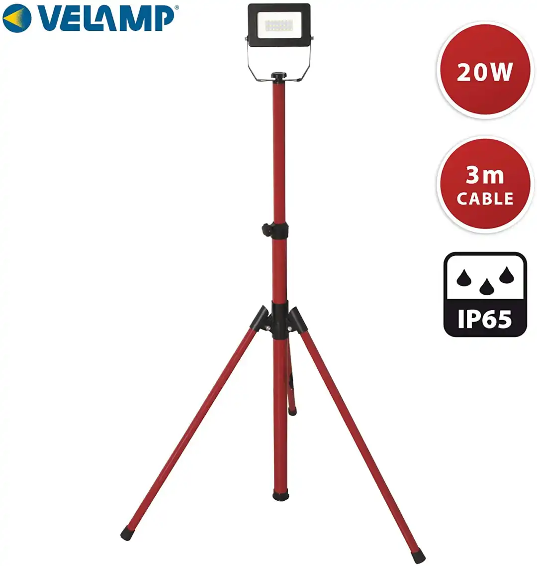 Proiettore Faretto LED su Treppiede 20W Con 3mt di Cavo Impermeabile IP65
