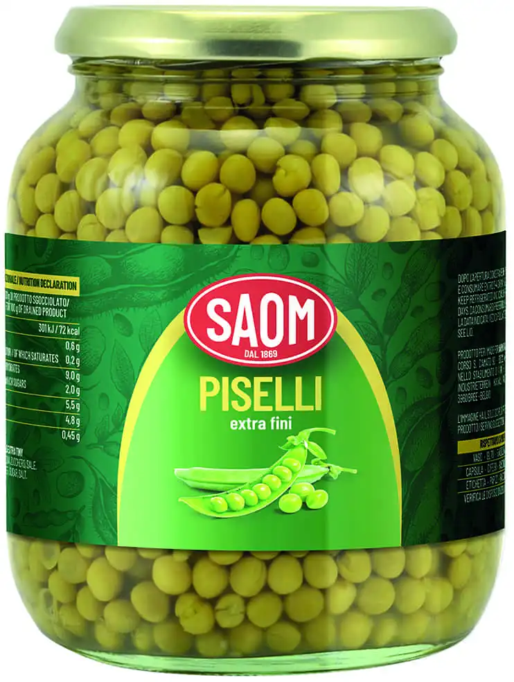 12 Pezzi Saom Piselli Extra Fini 680gr in Barattolo di Vetro 12x680gr Tot 8160gr