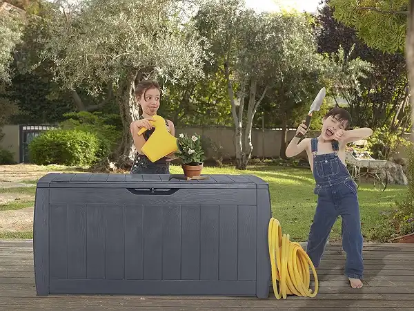 Cassapanca Baule in Resina Cassa Panca da per Giardino Grafite Effetto Legno