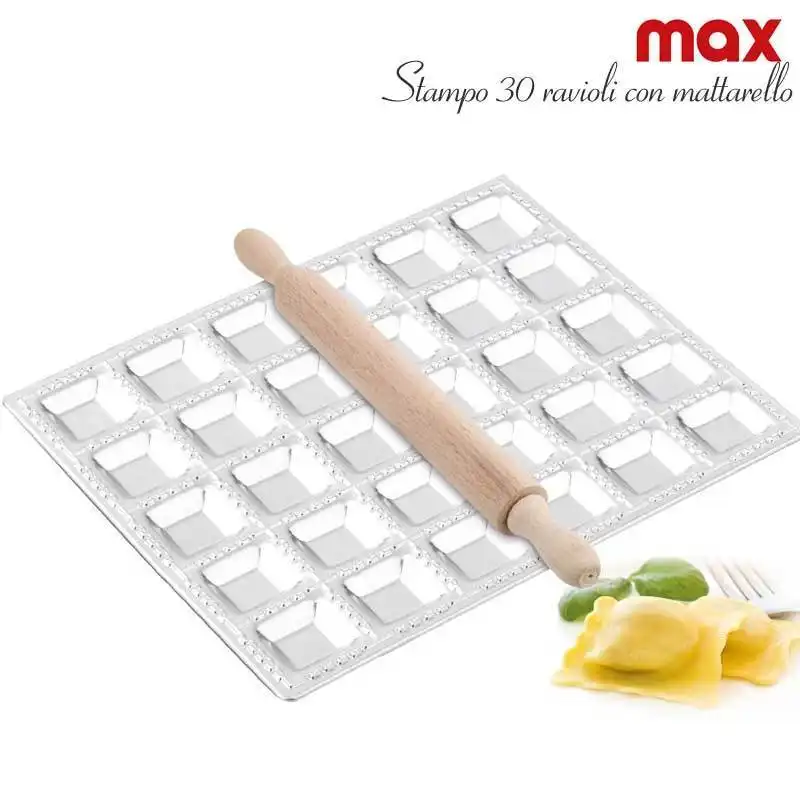 Stampo In Acciaio Per 30 Ravioli Con Mattarello In Legno Cucina Ristorante