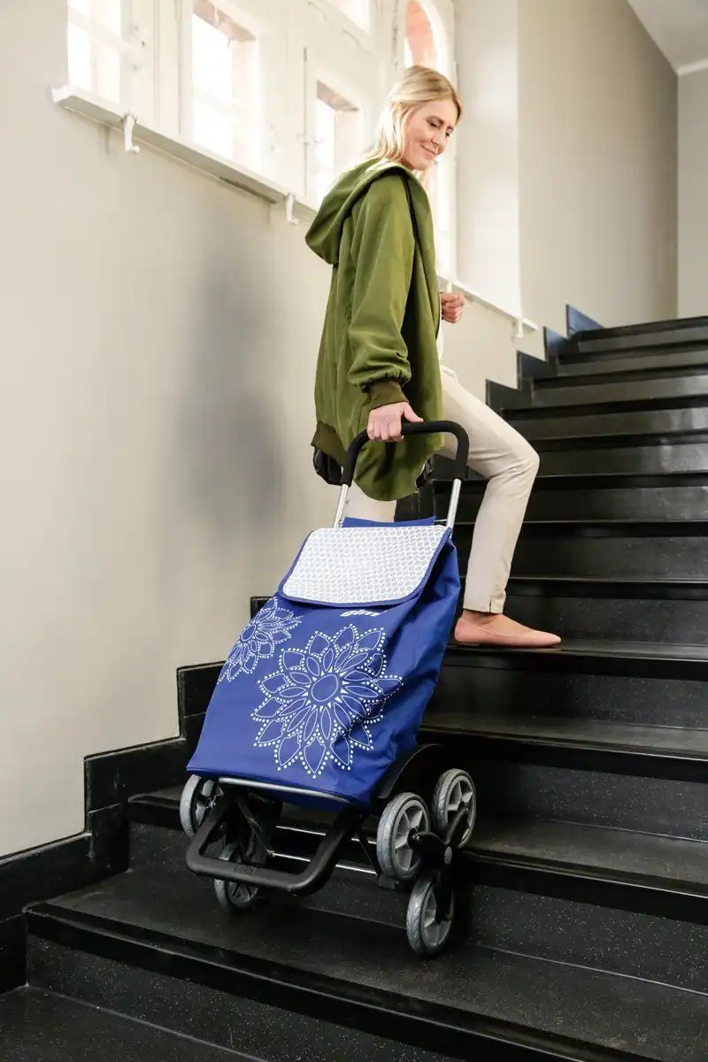 Gimi Tris Floreal Carrello Portaspesa Porta Spesa 3+3 Ruote Trolley Scale Blu