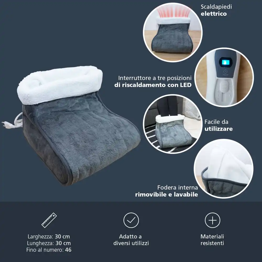 Scaldapiedi Elettrico 100W Colore Grigio– Riscaldamento Rapido Lavabile