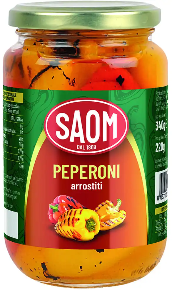 12x Saom Peperoni Arrostiti al Naturale 340gr Barattolo in Vetro 12x340gr
