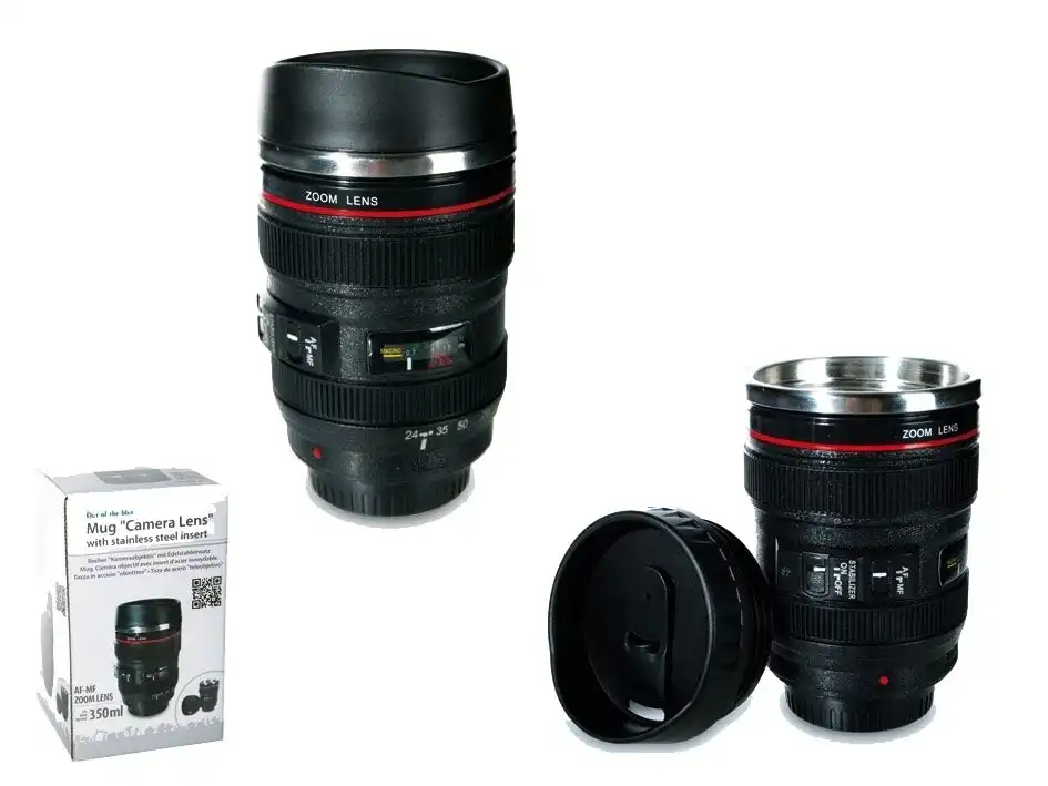 Tazza Thermos in acciaio a Forma di Obiettivo Macchina Fotografica Reflex