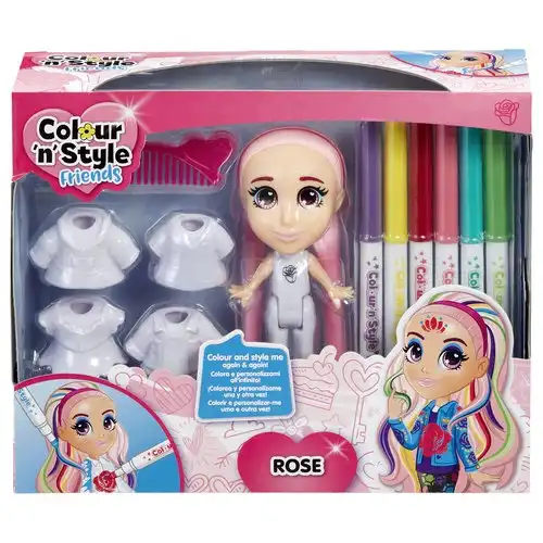 Bambola Colour N Style Rose Deluxe Fashion Doll Pennarelli Adesivi e Spugna 6+
