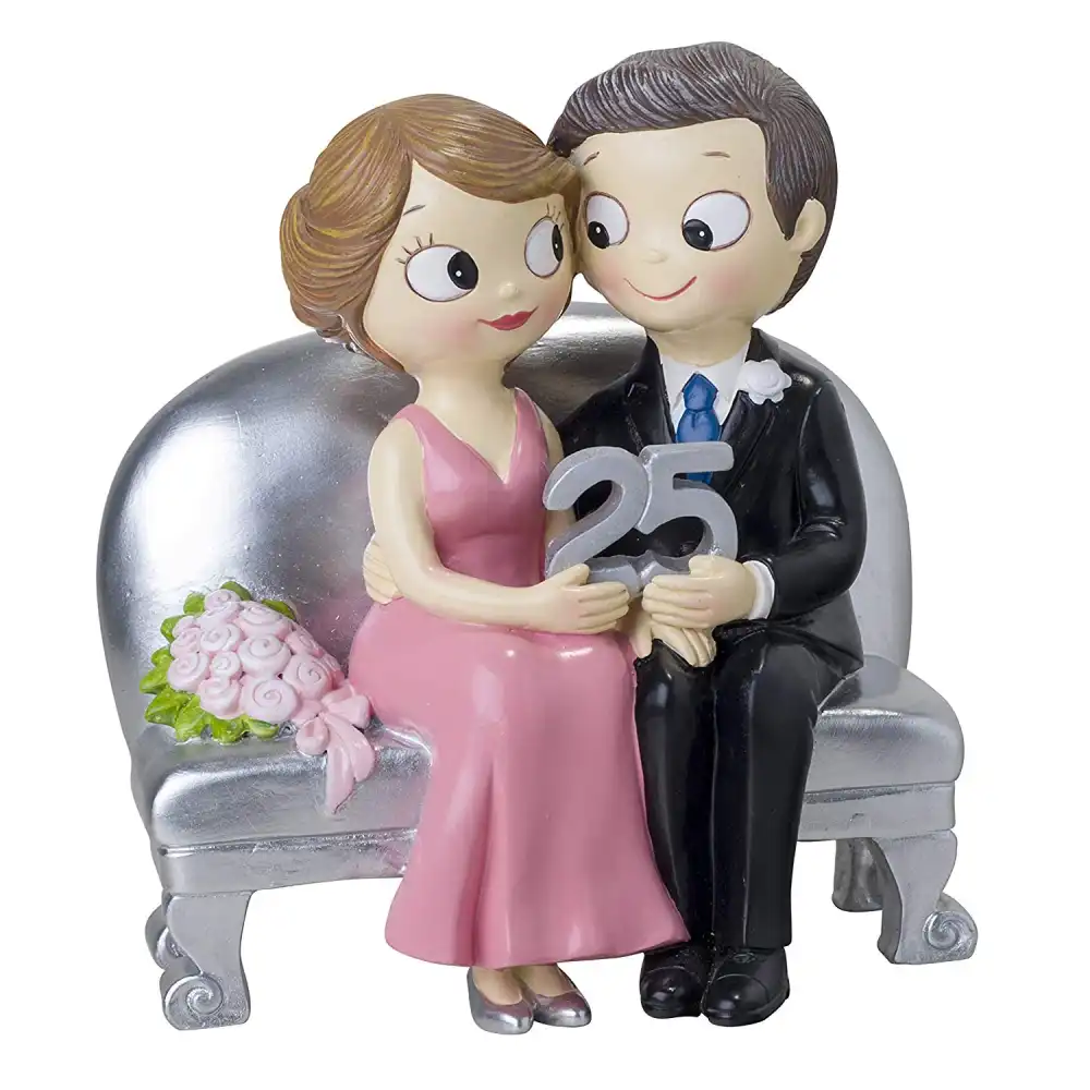 Cake Topper Centrotorta Matrimonio Coppia di Sposi Seduti 25 Anniversario