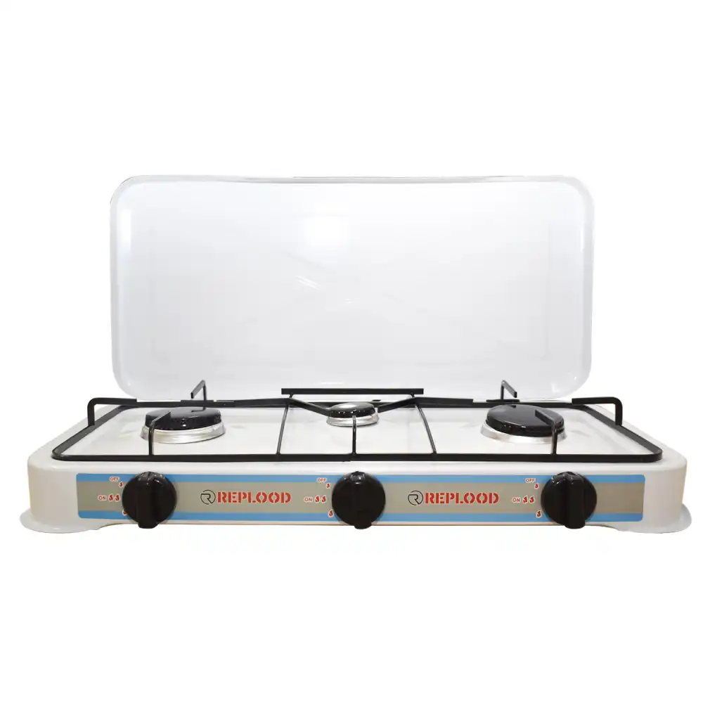 Fornello Gas Gpl 3 Fuochi Bianco Fornellino da Campeggio Cucina Portatile 57x27