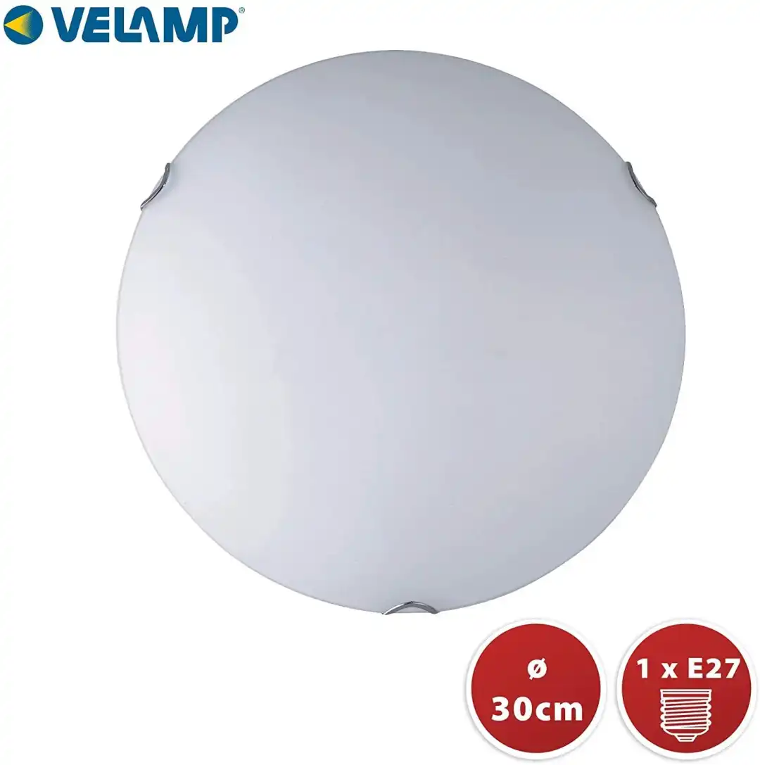 Saphir Plafoniera tonda da Soffitto in vetro satinato attacco e27 Bianco 30 cm