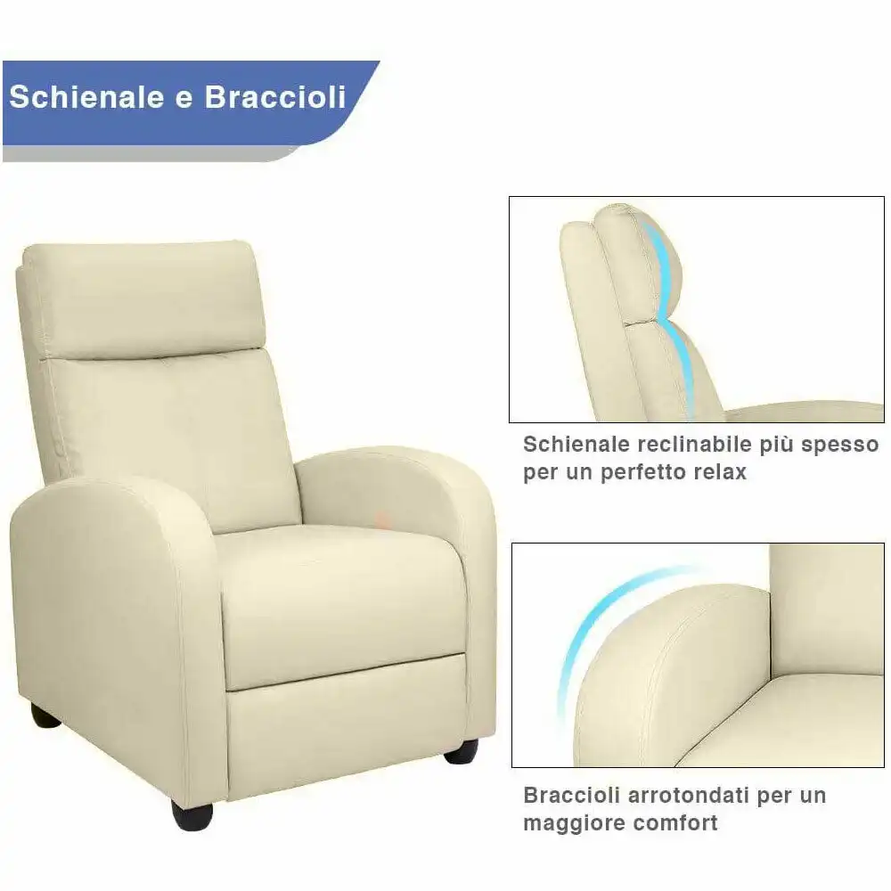 Poltrona Relax Desa 87X69X100 in Ecopelle Color Crema Reclinabile a Spinta