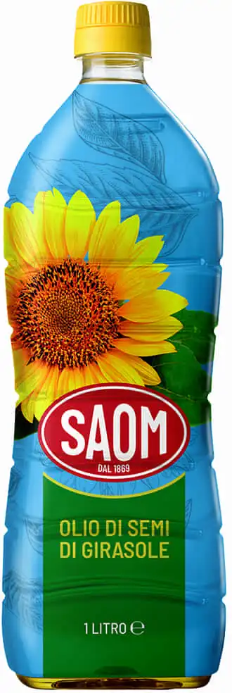 12x Saom Olio di Semi di Girasole in Pet da 1 Litro x Totale 12 Litri Sleeve