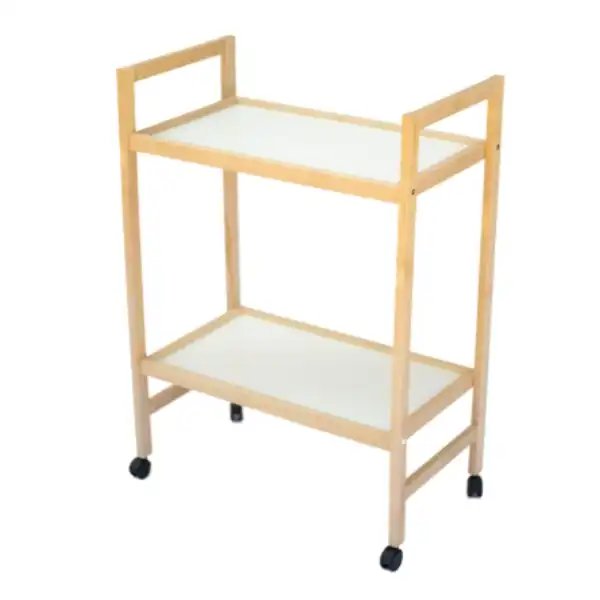 Carrello con 2 Ripiani in Legno di Faggio con 4 Ruote Orientabili 60x34x83cm