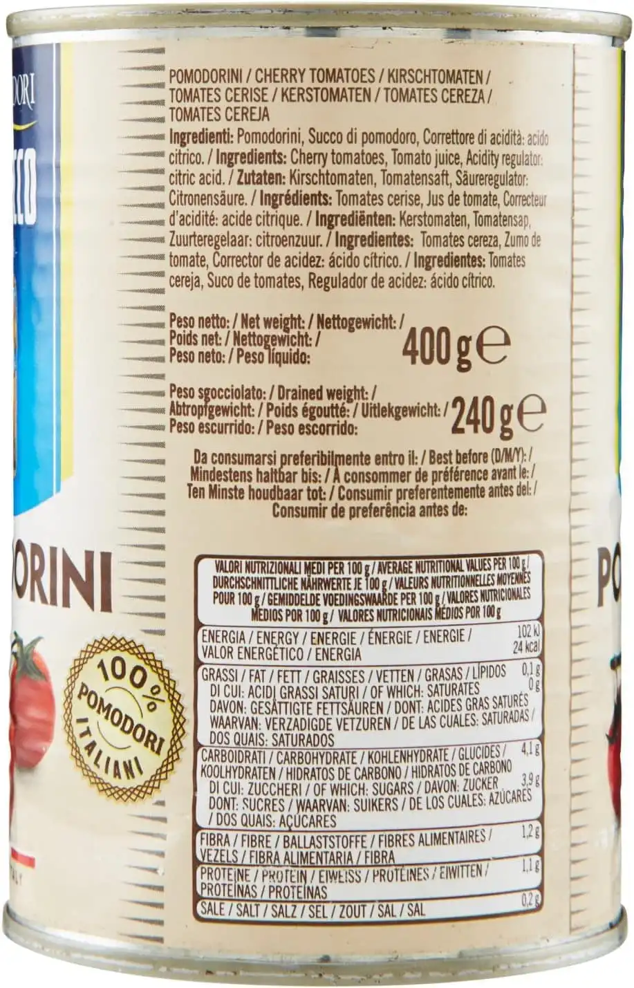 4 Barattoli De Cecco Pomodorini di Collina 100% Italiano da 400gr Cadauno