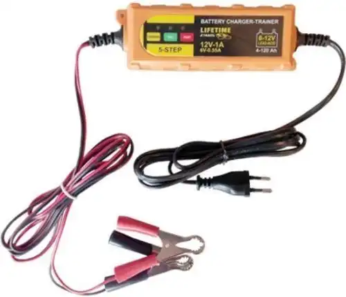 Caricabatterie mantenitore batteria 6V 12V 1A LIFETIME con cavetti per auto moto