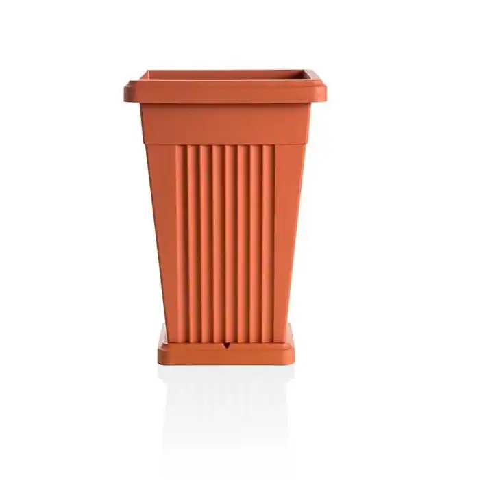 Bama Vaso Piramide Con Sottovaso 40x40x59h cm Elegante Colore Terracotta