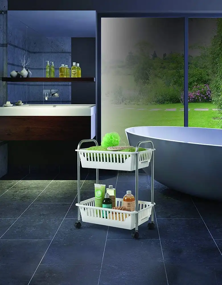 Metaltex Scaffale Con 2 Cesti Oslo2 In Plastica 41x26x52 Cm Cestini Bianchi