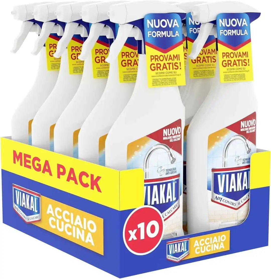 Viakal Acciaio Cucina Spray Anticalcare con Aceto Confezione da 10 x 470 ml