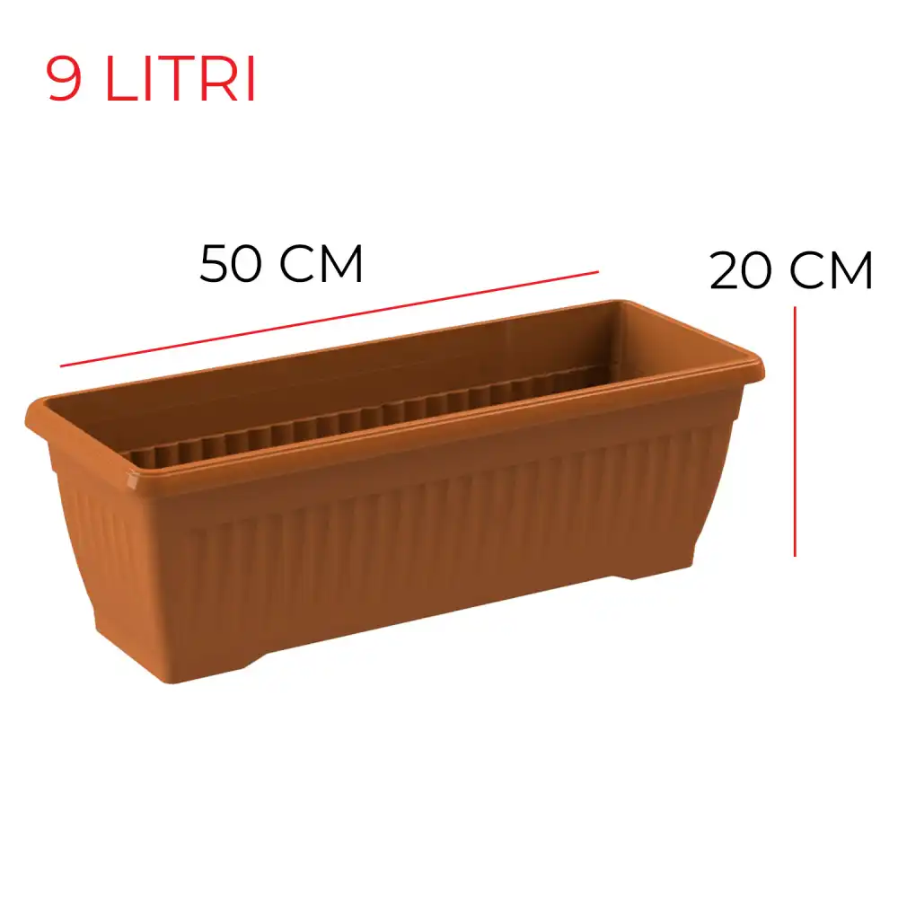 Fioriera Vaso Gaia Rettangolare 50x20 cm 9 Lt Colore Terracotta con Sottovaso