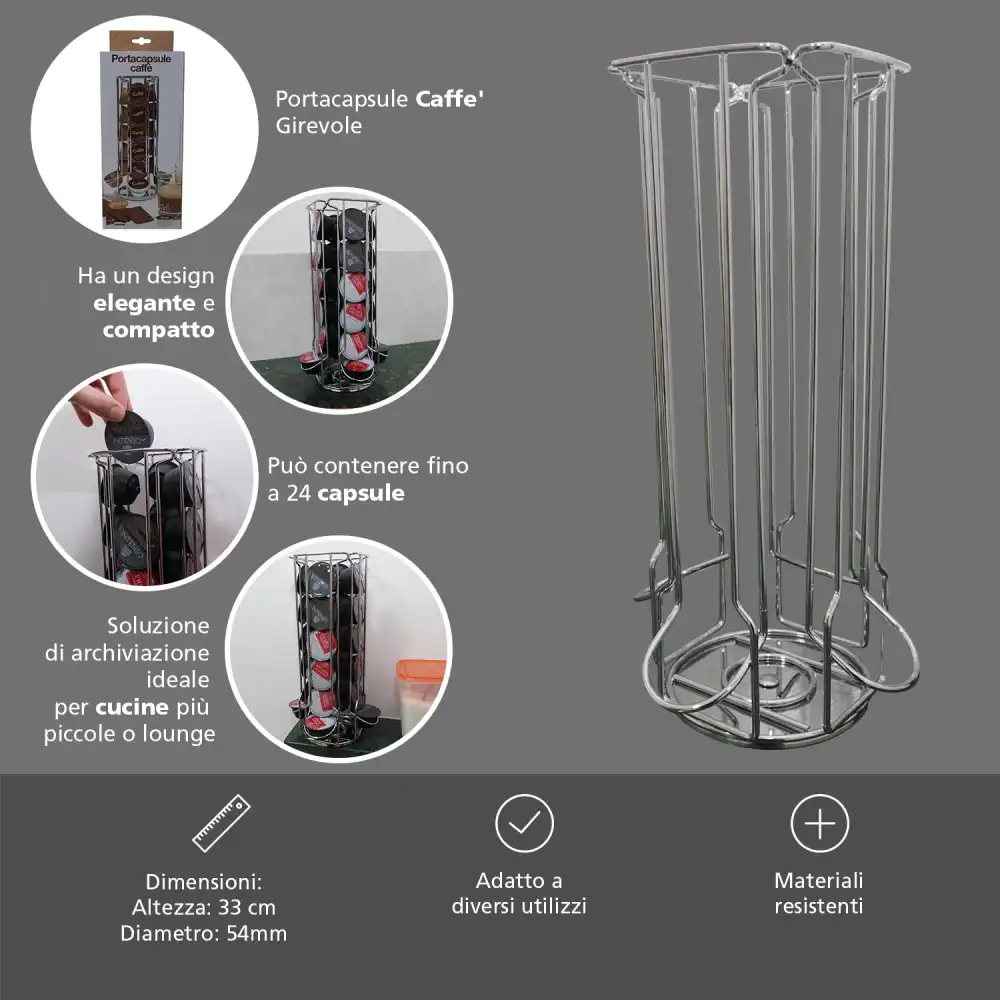 Stand Portacapsule Caffe' Girevole Verticale 40Pz Adatto per Nespresso e Simili