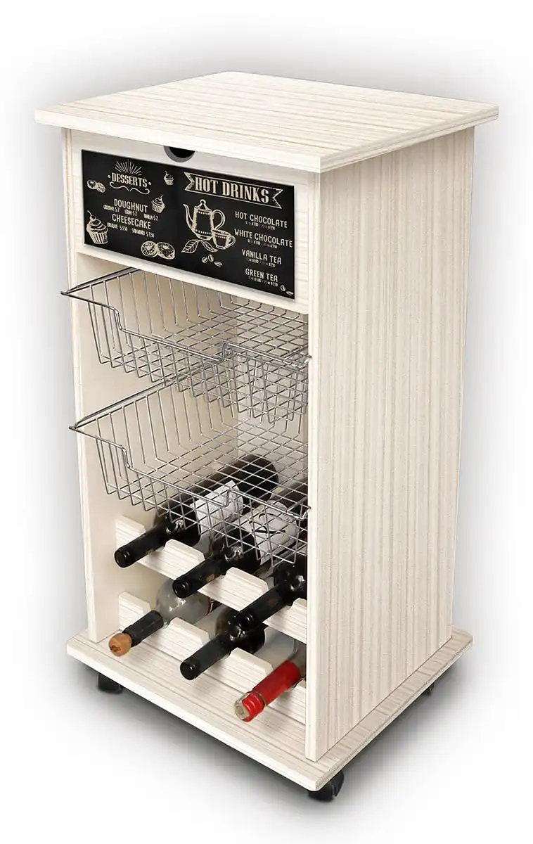 Carrello Cucina In Legno Portapane Shabby BlackBoard 2 Ripiani e Portabottiglie