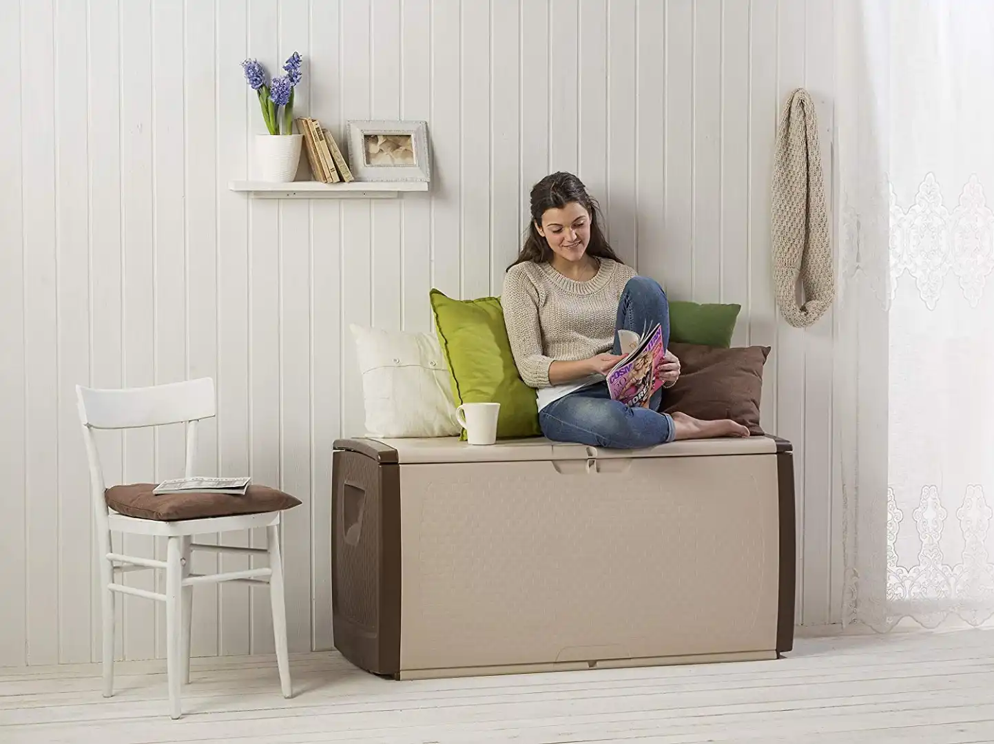 Cassapanca Box Porta Legno Legna Baule per Attrezzi Contenitore Giochi Cacao