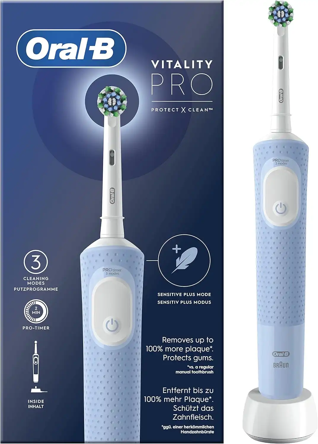 Oral-B Spazzolino Elettrico Ricaricabile Vitality Pro 3 Modalità Bianco e Blu