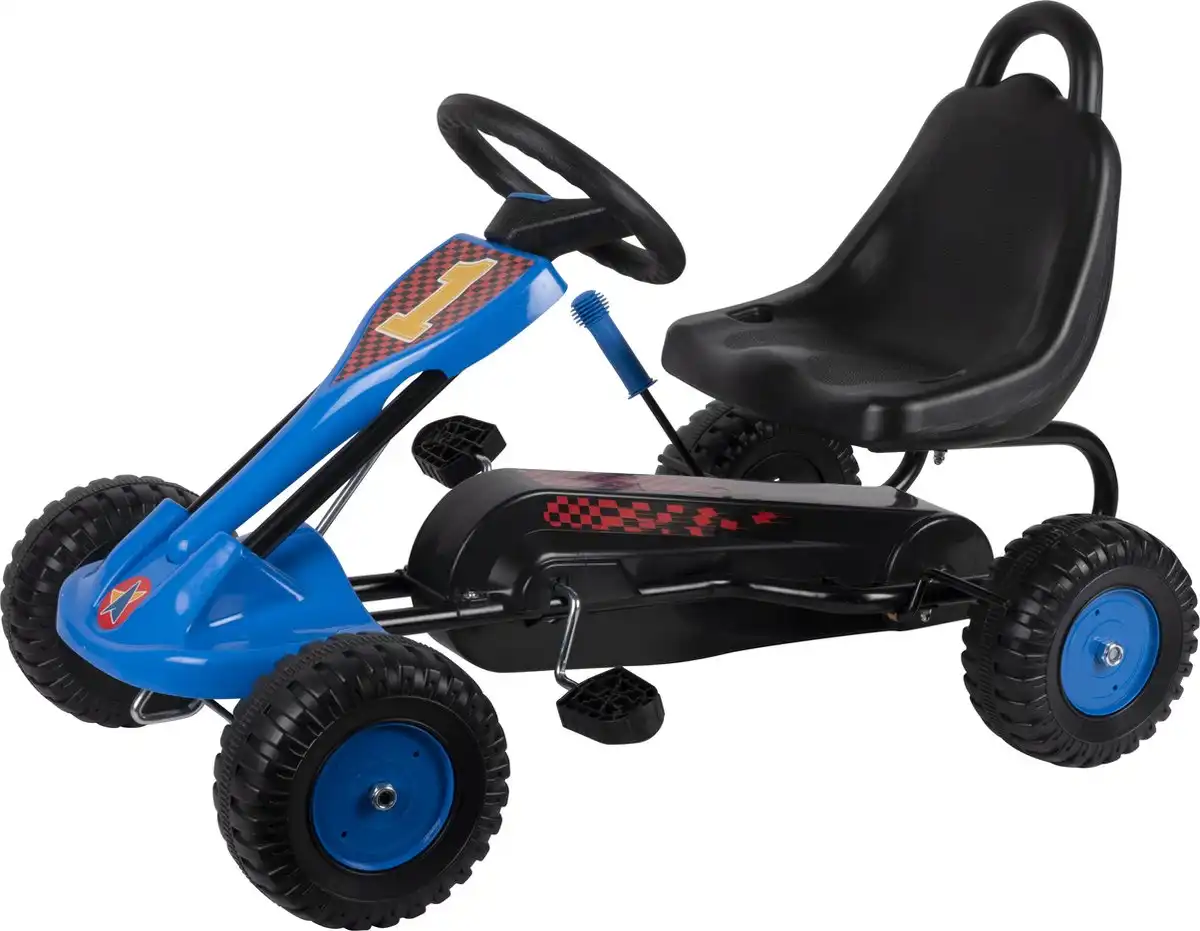Go Kart A Pedali Per Bambini Con Freno a mano con Adesivi da Corsa Blu