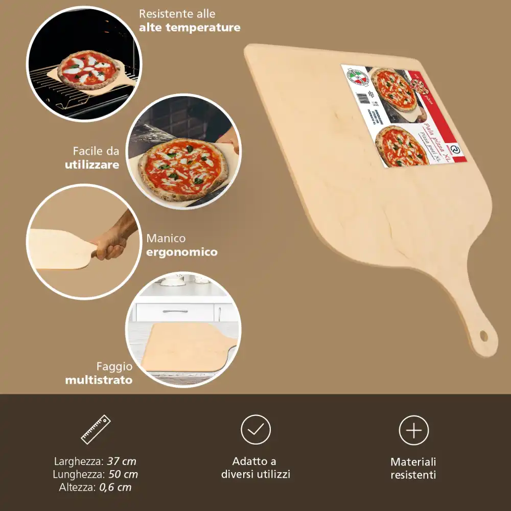 Pala Pizza XL Tagliere Vassoio In Legno Di Betulla 50x37cm Con Impugnatura