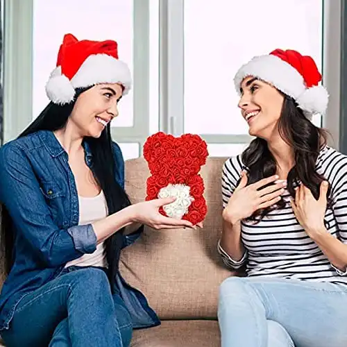 Orso di Rose Rosse e Cuore Bianco Orsetto 25cm di Rose in Confezione