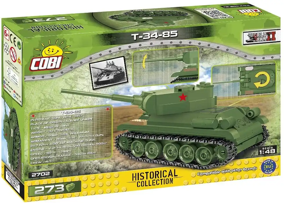 Costruzioni Cobi Carroarmato Corazzato Militare T-34-85 273 pz Eta' 6+ Gioco