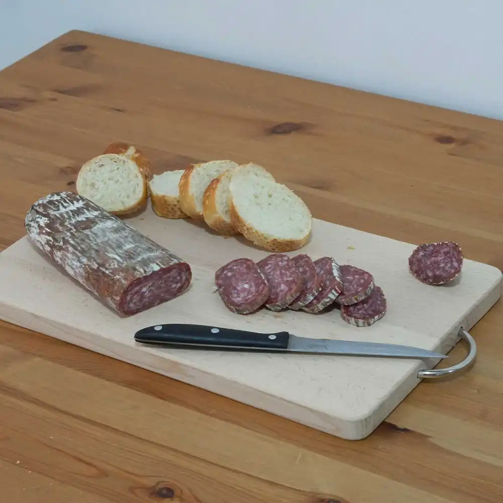 Tagliere in Legno di Faggio Naturale con Manico in Ferro 35x22x1.8h Vassoio