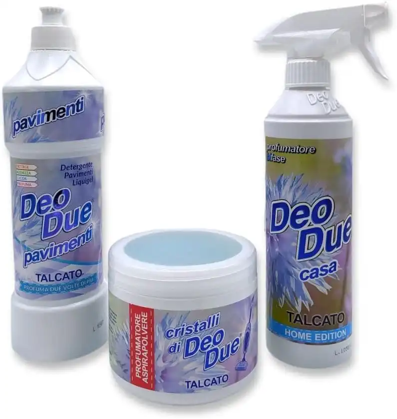 Kit Deo Due Fraganza Talcato: 1 Pavimento Gel + 1 Deodorante + 1 Deo Cristalli