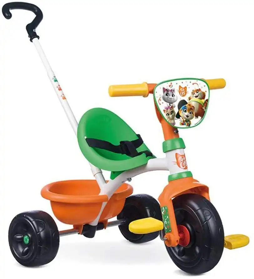 Triciclo a Spinta Passeggino Bambini con Maniglione con Cestino 44 Gatti