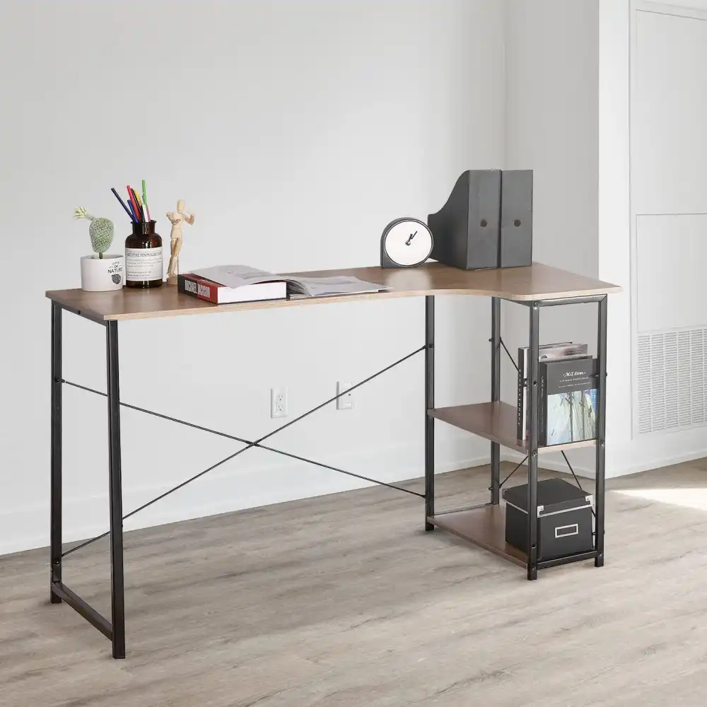 Gale Scrivania Angolare con 2 Ripiani in Legno e Metallo 120x73x75 cm