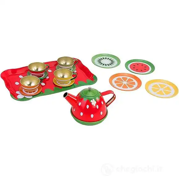 Gioco Servizio da Te' 15 Pezzi con Vassoio Teiera 4 Tazzine Sotto Bicchieri