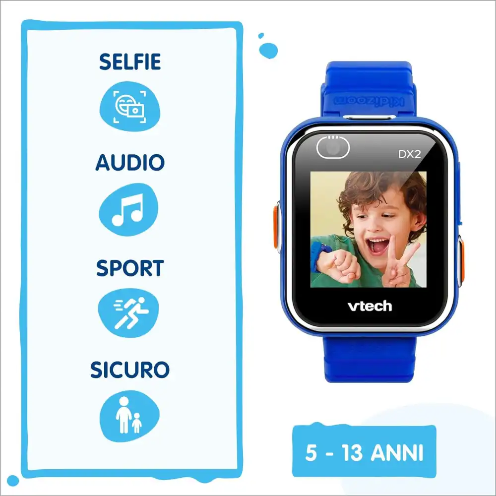 VTech Smartwatch Blu Orologio Interattivo per Bambini Touch e Sensore Movimento