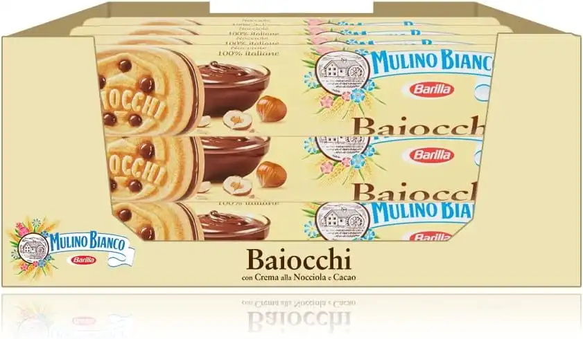 12x Biscotti Baiocchi Farciti con Crema alla Nocciola e Cacao Tubo da 168 g