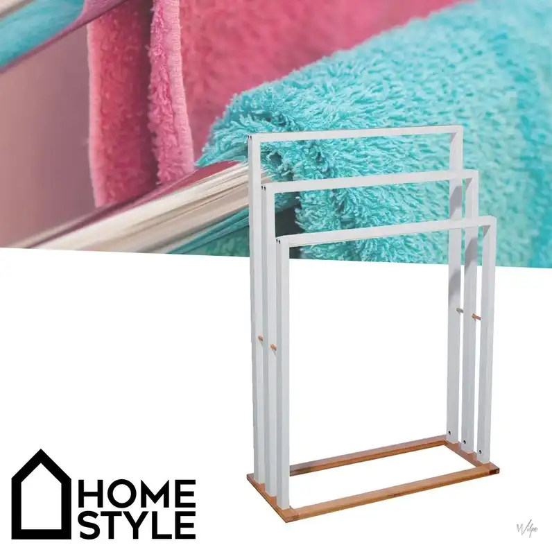 Portasciugamani da Terra per Arredo Bagno in Legno 3 Supporti 55x24x82 cm