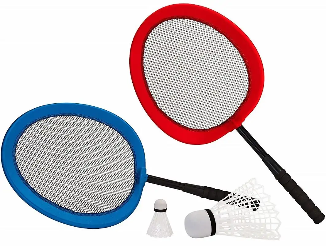 Set di 2 Racchette Badminton Morbide Con 2 Volani Inclusi Rossa e Blu Tennis