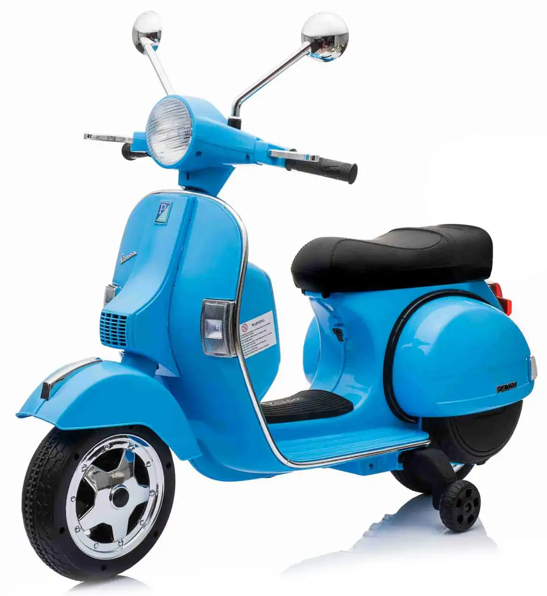 Moto Motorino Per Bambini Vespa Piaggio Px 150 Con Luci e Suoni 12V Blu