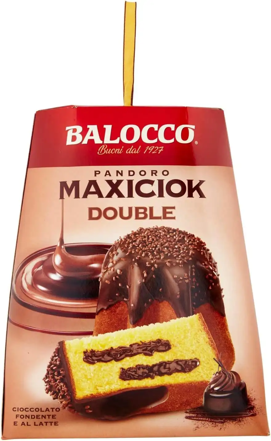 Balocco Pandoro Maxiciok 800g con Crema al Cioccolato Fondente e Latte