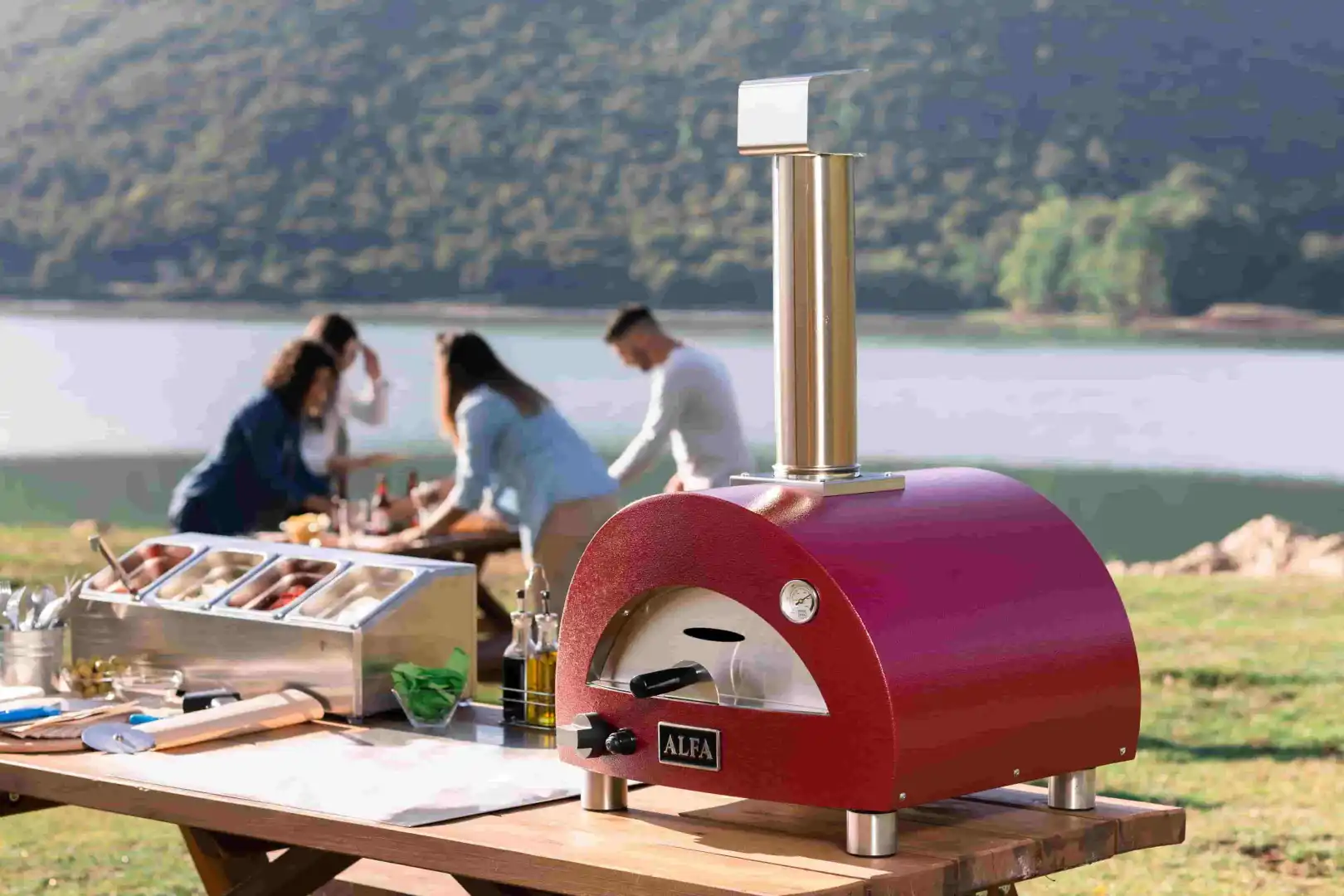 Alfa Moderno Portable Forno per Pizza a Gas Rosso Piano 40x40cm AMMACCATO