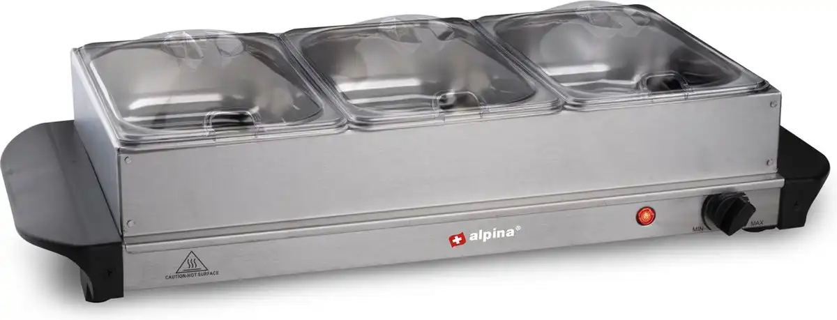 Scaldavivande Elettrico 200W Per Buffet con 3 Scomparti in Acciaio 26x11x57cm