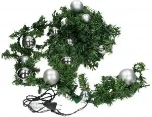 Ghirlanda Natalizia Per Casa Da 270 Cm Con 20 Luci e 16 Palline Natale Argento